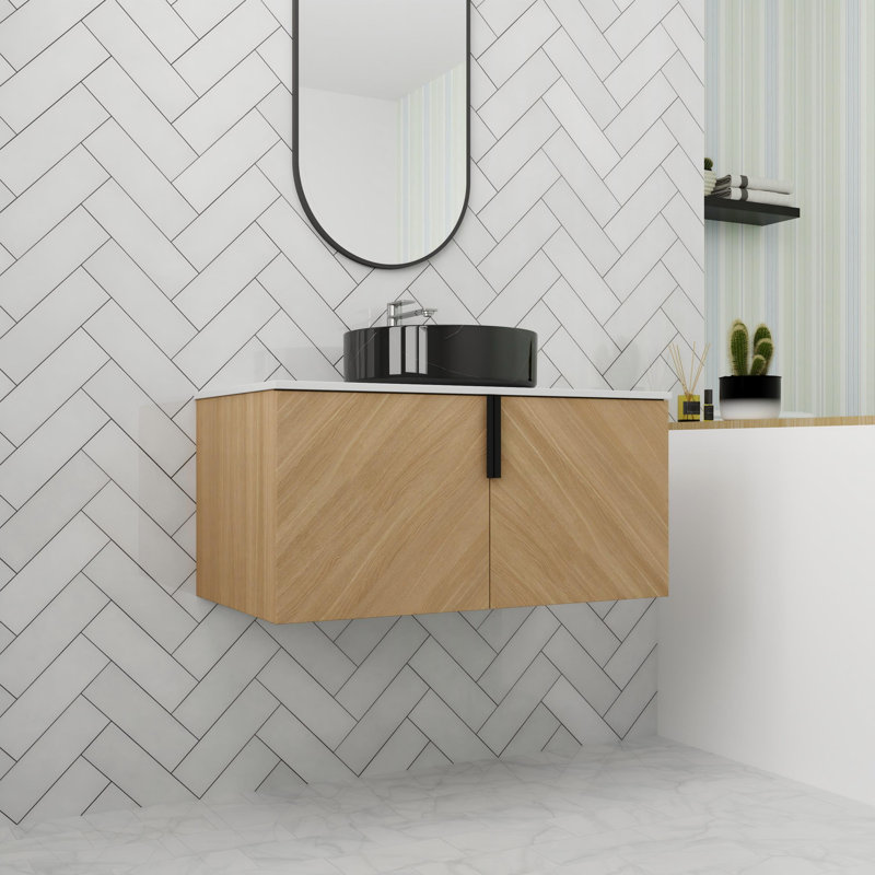 Meuble-lavabo flottant de 36 po avec 2 portes à fermeture douce, Noir / blanc