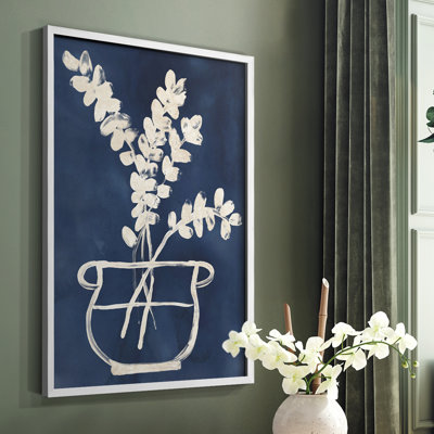 Reproduction encadrée de vaisseau sur indigo II - bois massif
