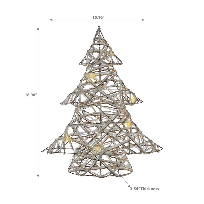 Petit arbre de Noël à DEL, H 18,9 po x l 3,54 po x P 15,16 po, Blanc / doré