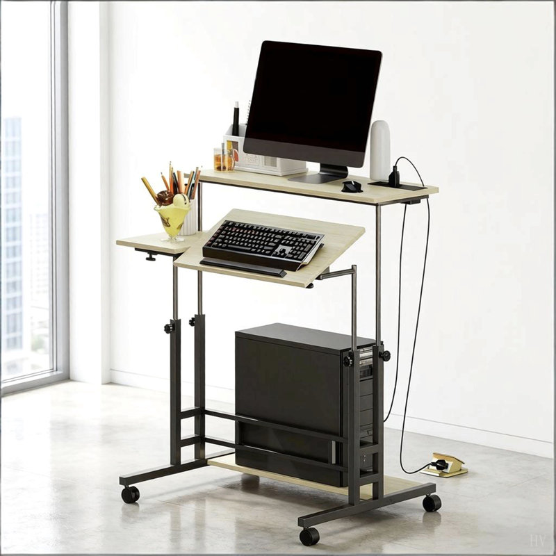 Mobile Office Desk,Stand Up Desk,Adjustable Standing Desk, Gray/Black