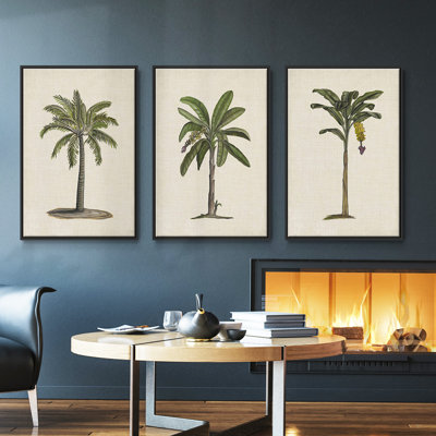 Ensemble de 3 palmiers UK CH AU U CH encadrés sur toile