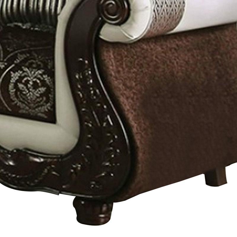 Causeuse Aby, 5 coussins, similicuir, chenille brun blanc 72 po, Brun / Blanc