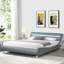 Lit tapissier en similicuir gris moderne avec DEL, grand lit, support à lattes de bois, assemblage simple, éclairage à DEL sans sommier, grand, gris, facile