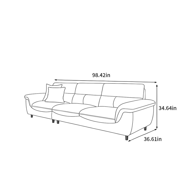 Canapé droit nordique, 4, H 34,64 po x l 98,42 po x P 36,61 po