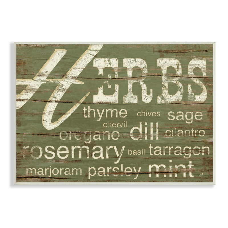 Herbes et mots - cuisine verte, Plaque murale, L 10 po x H 15 po