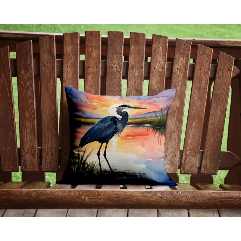 Blue Heron Setting Sun Throw Pillow, Square 14"