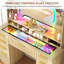 Modern Large Dressing Table with 9 Drawers, Tempered Glass Top, RGB Light Mirror, and Charging Station-576126324