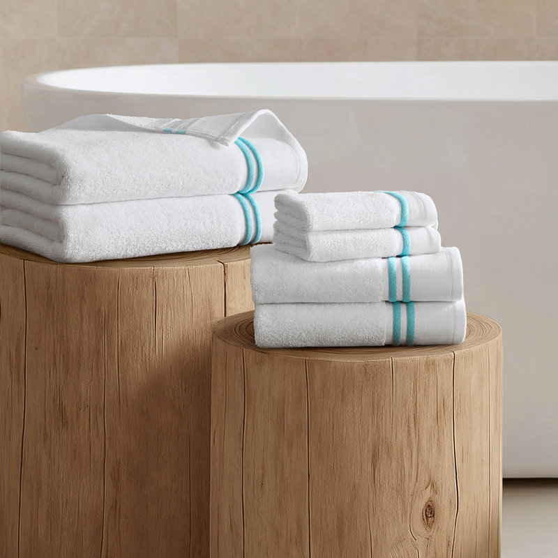 Fashion Towel 6 Piece Towel Set, 6-Piece, White/Aqua
