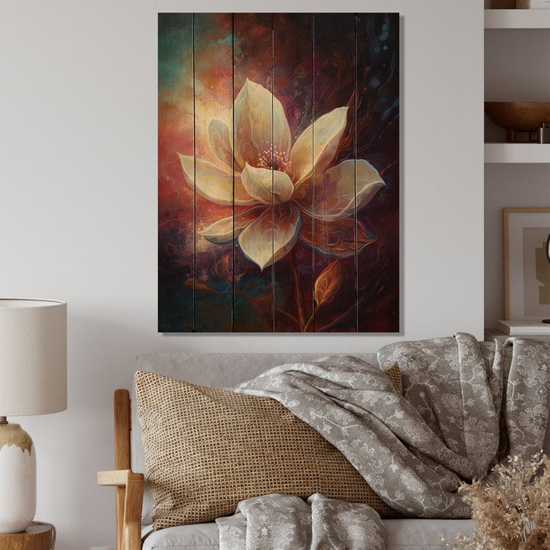 Crème Magnolia Dreams I - impression de magnolias floraux sur bois de pin naturel, H 20 po x l 10 po x P 0,78 po