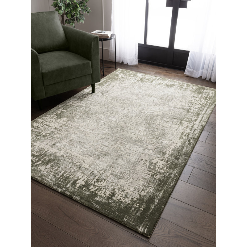 Abrienne Soft Shiny Border Green/Grey Rug, Rectangle 240 x 340cm