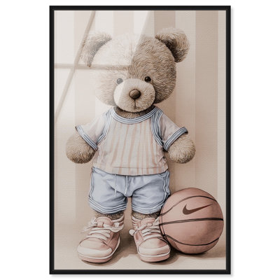 "Little Teddy Soccer Player", reproduction murale encadrée par Art Remedy, cadre noir, 16 x 24