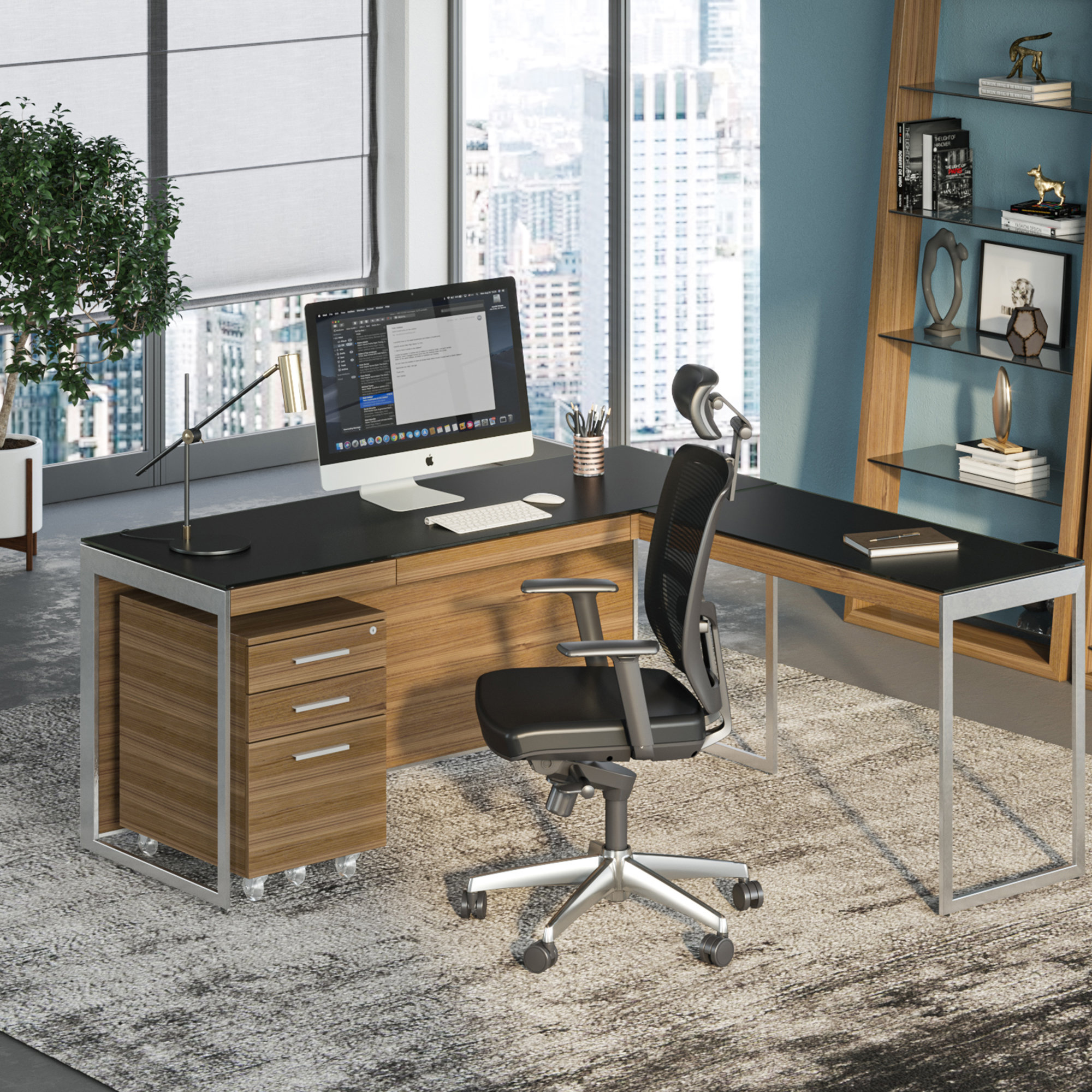 Sequel 20 Writing Desk, Natural Walnut/Satin Nickel, 24.75" H x 48" W x 24" D