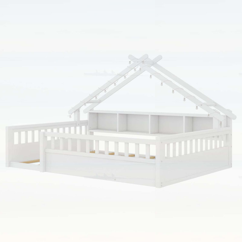 Lit sur pied avec lumière et rangement, White, Full