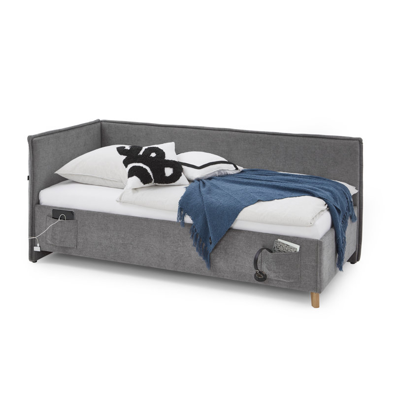 Chickerell Upholstered Standard Bed, Grey/Brown/Blue, European Single (90 x 200cm)