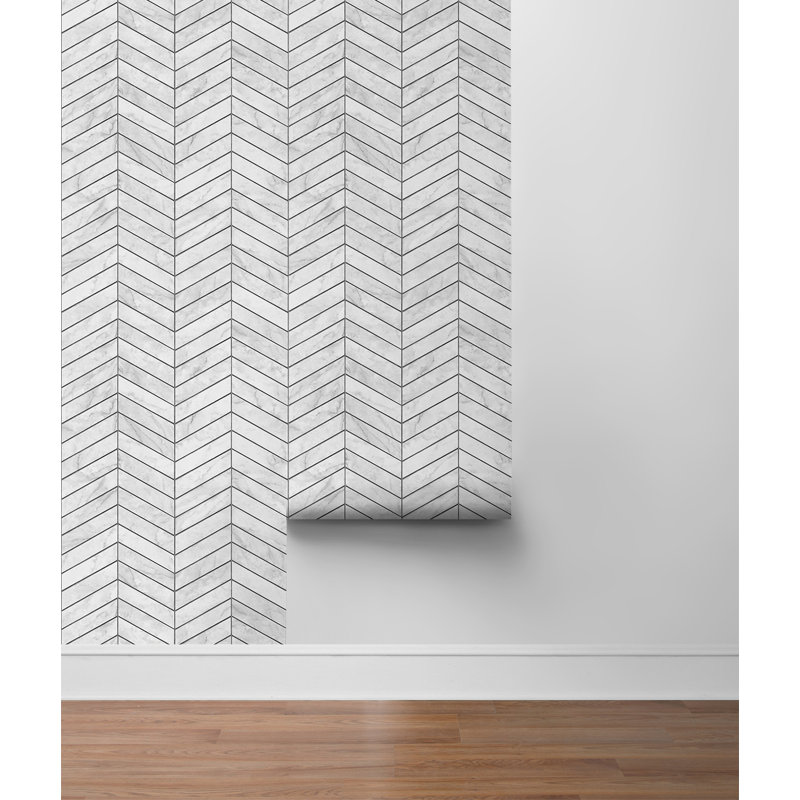 Luxe Haven Marbled Chevron 9' L x 20.5" W Peel and Stick Wallpaper Roll,  Calcutta/Charcoal