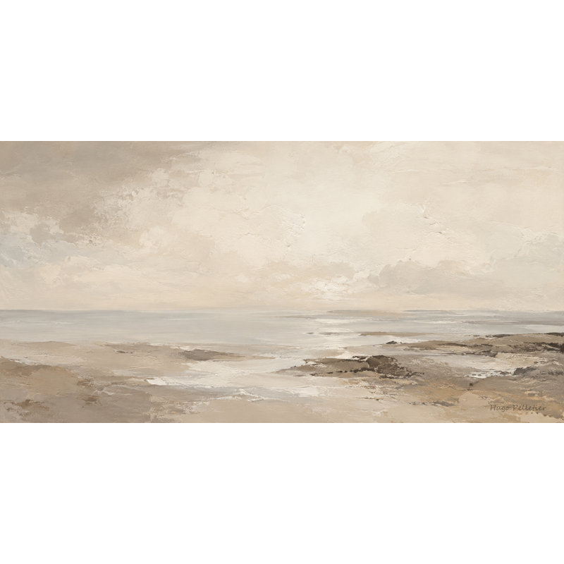 Ivoire beige paysage marin minimaliste enveloppé Ingeburg, L 48 po x H 24 po x P 1,5 po