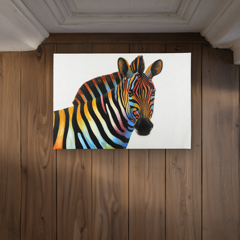 Colorful Zebra Profile View Door Mat | Indoor Outdoor Decor