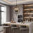4-Light Gold & Black Geometric Cage Pendant Light, Adjustable Height