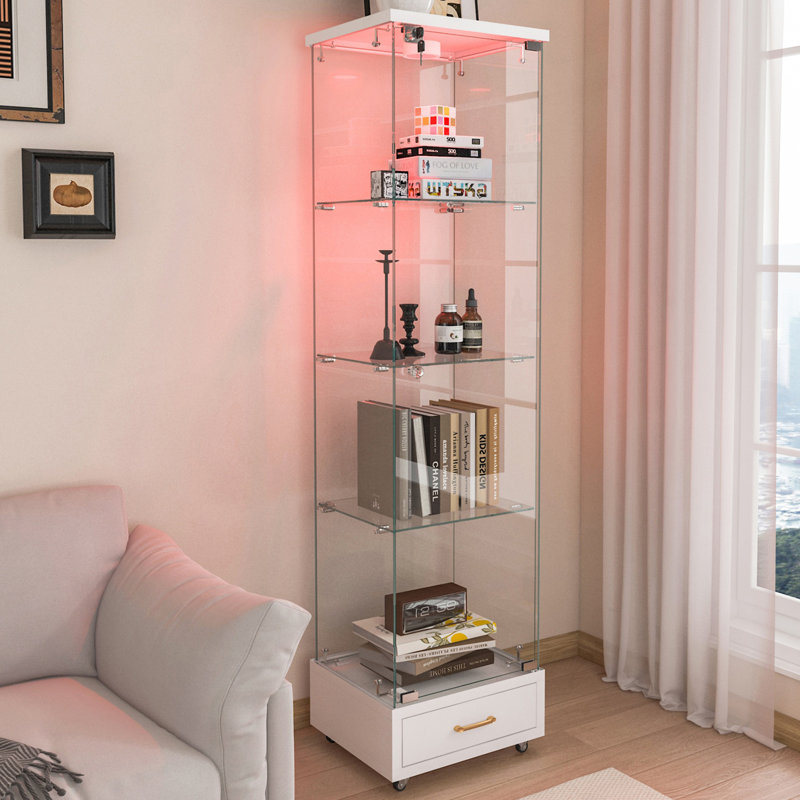 Vitrine moderne en verre avec 1 tiroir, Blanc
