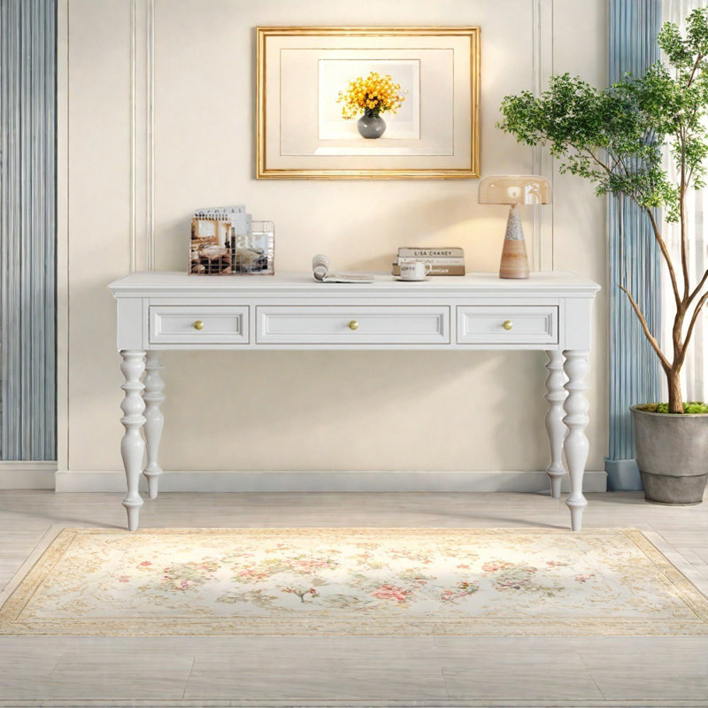 Bureau de rangement style français, H 30,71 po x l 59,06 po x P 23,62 po, Crème