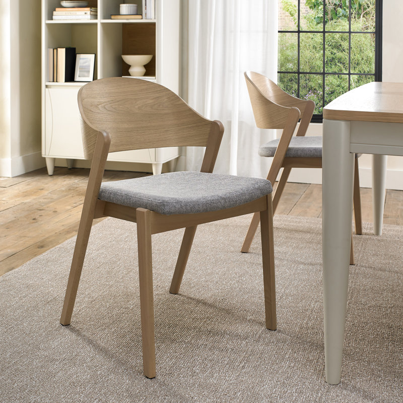 Oslo Oak Upholstered Dining Chair Set of 2, Beige Wood