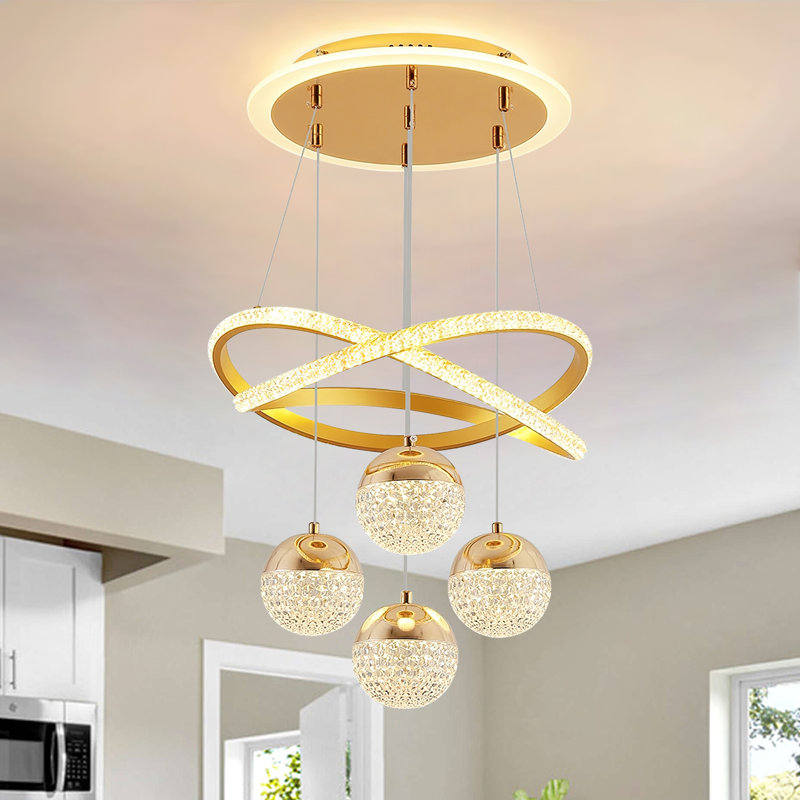 4 - Light Dimmable Cluster Pendant With LED, Gold
