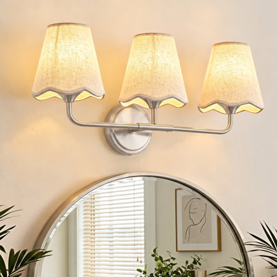 Luminaire de salle de bain 3 lumières à intensité variable moderne avec abat-jour en lin