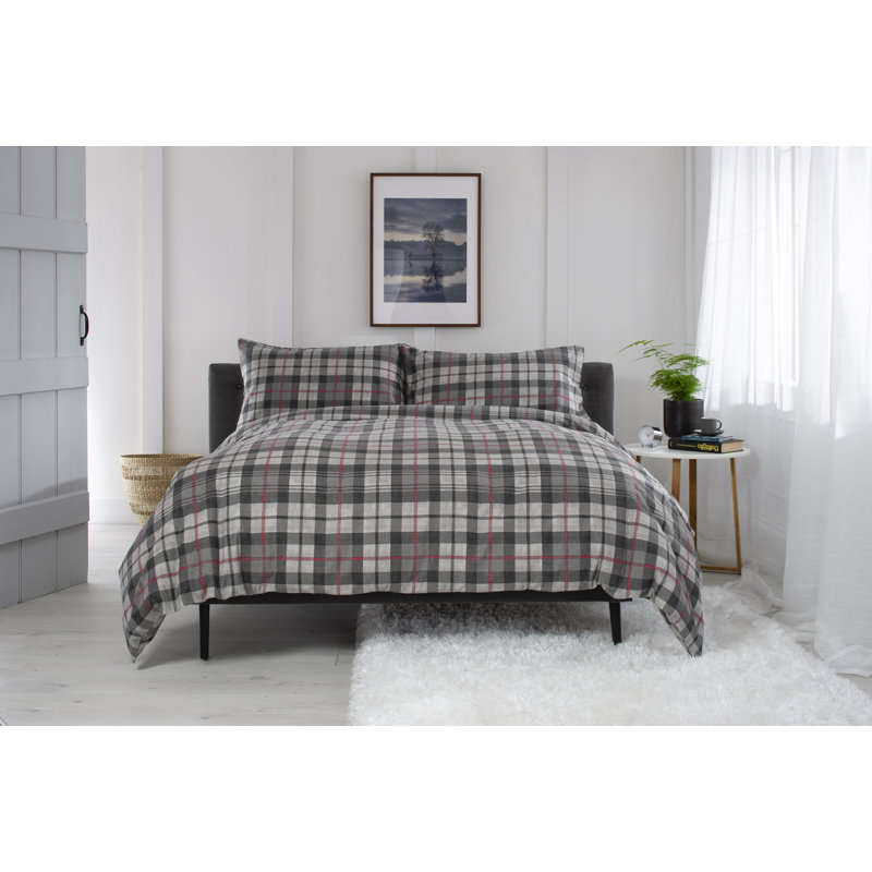 Cotton Plaid Duvet Cover Set with Pillowcases, Super King - 2 Standard Pillowcases