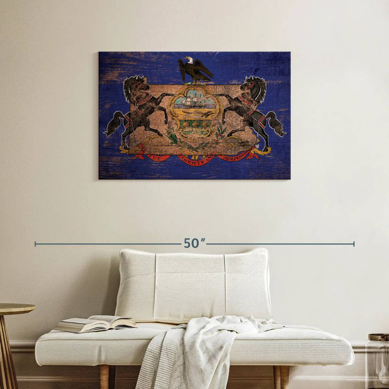 Borges State Map Over Pennsylvania Flag, 24" H x 36" W