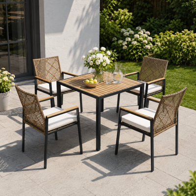 5-Piece Patio Dining Set with Acacia Wood Table and Umbrella Hole