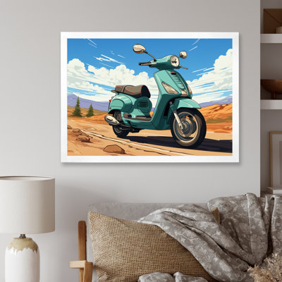 Scooter Retro In Desert Landscape, reproduction d'art sur toile