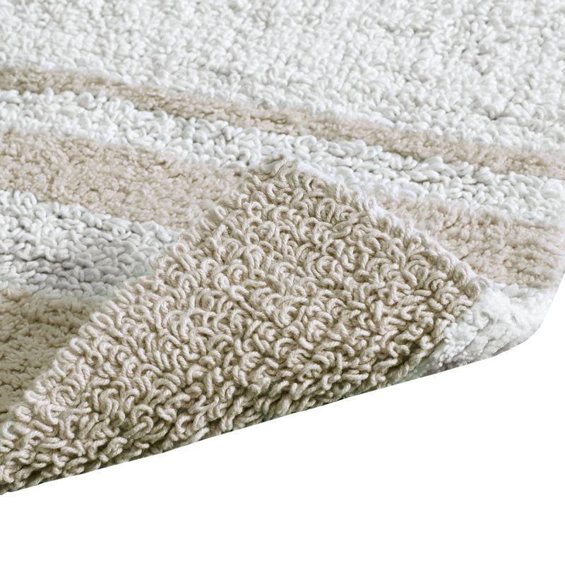 Taupe and White Cotton Reversible Bath Rug