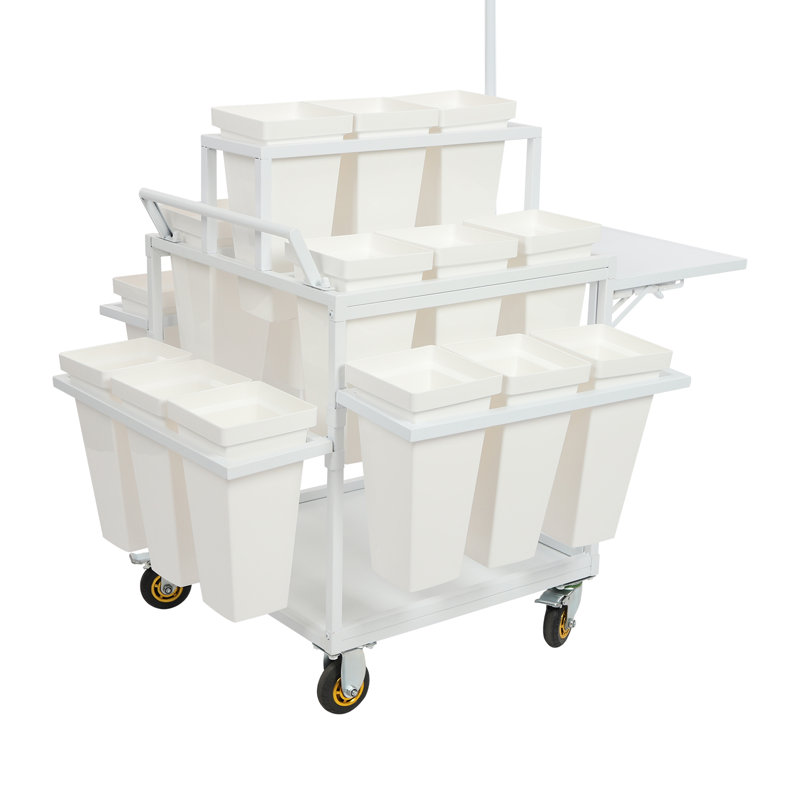 Support à plante en métal pour chariot de jardin avec seaux et parasols 18 pièces (rose, blanc), Blanc