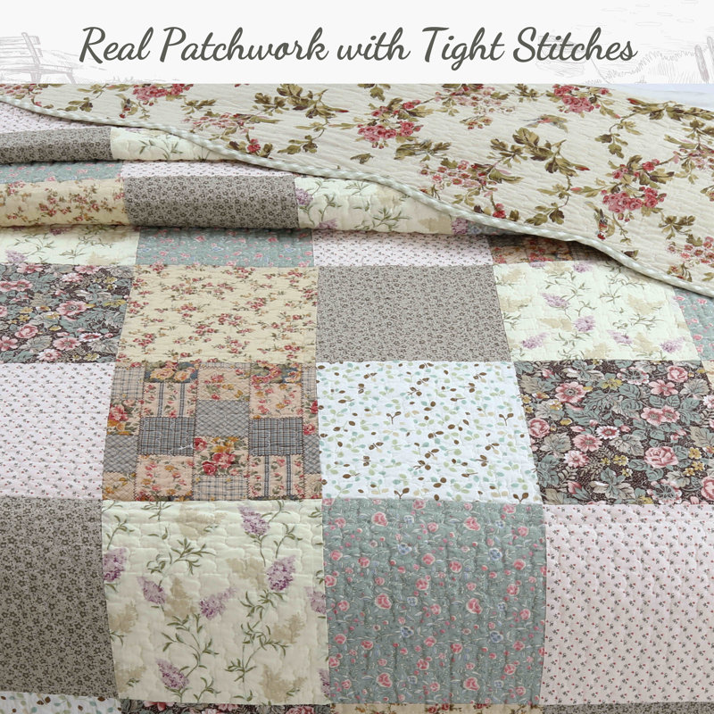 Azure Patchwork Reversible Cotton Queen Quilt Set