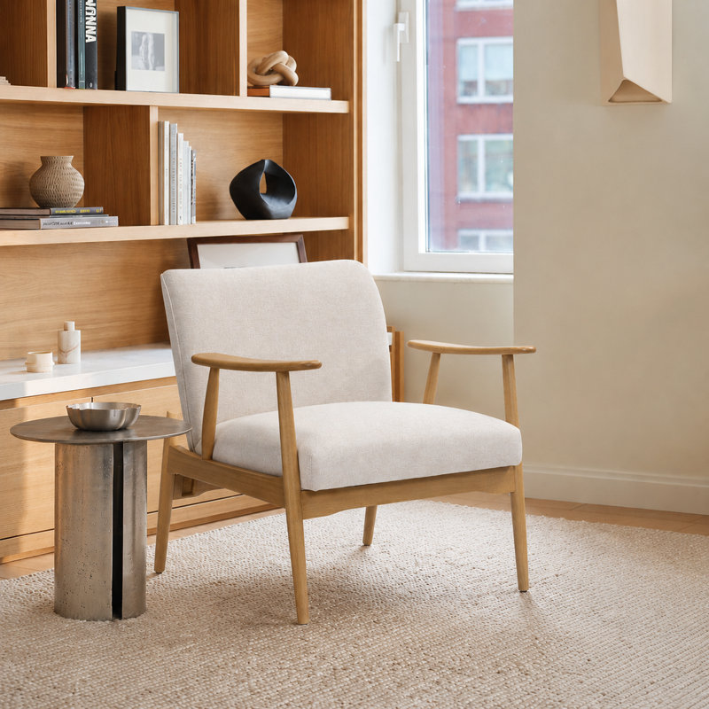 Elon Lounge Chair White Warm Beige, Cream, Gray Wood