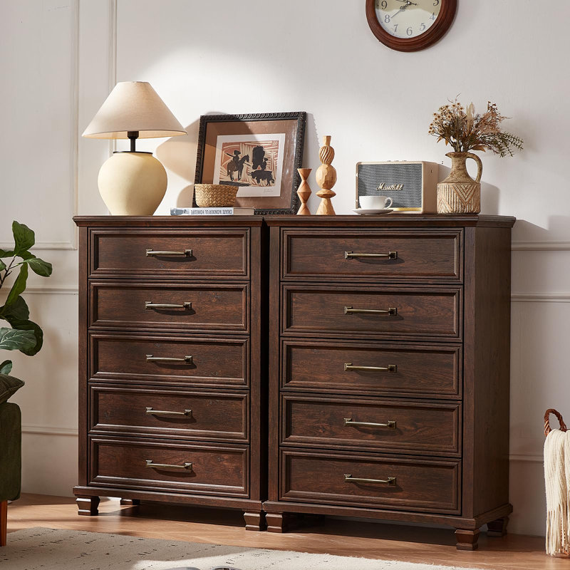 Commode Farmhouse pour chambre à coucher, commode haute 45 po pour garde-robe, commodes en bois rustique pour chambre à coucher, couloir, entrée (noyer)