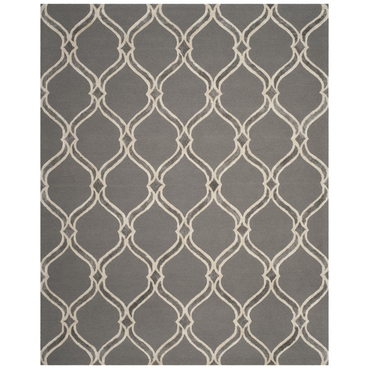 Patchin Hand Tufted Wool/Viscose Geometric Rug in Dark Gray/Ivory
