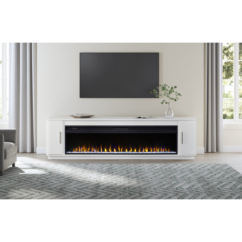 Jaclynn Modern Fireplace Console, Entertainment Storage, TV Stand, Fully Assembled, White, 24" H x 84" W x 15" D