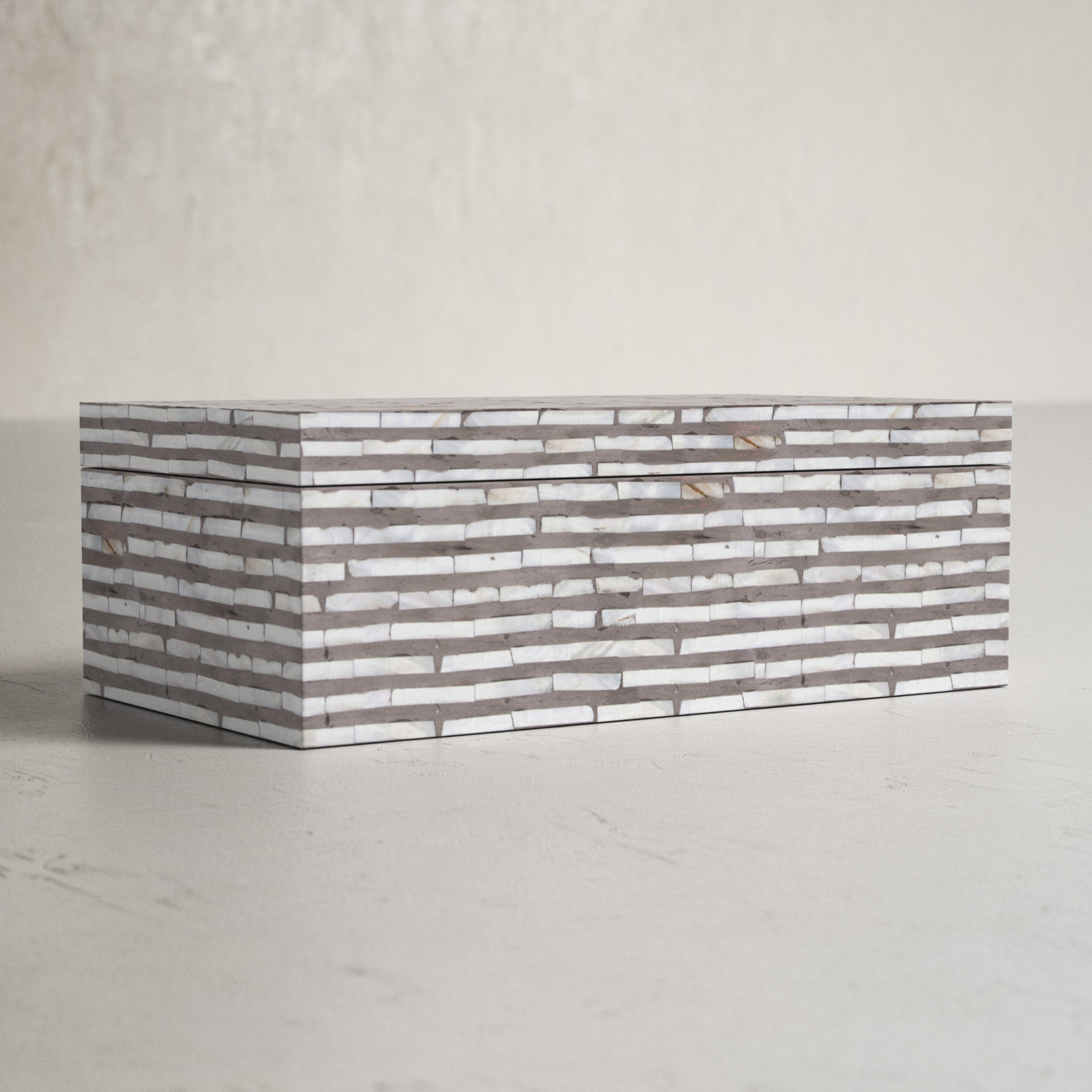 Omega Mother of Pearl Box, 5" H x 14"W x 8" D