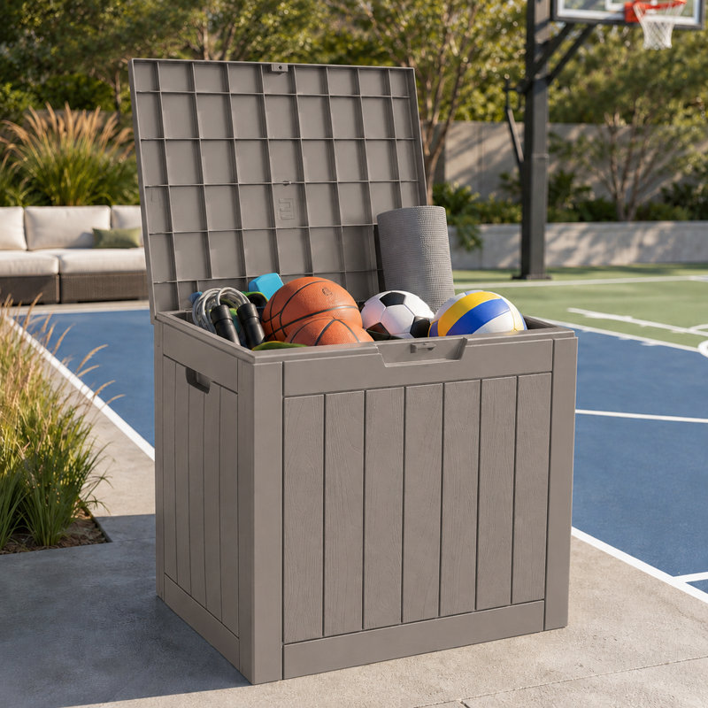 Boîte de rangement en résine pour rangement extérieur l 22 po x P 17 po, 260 lb, Gris