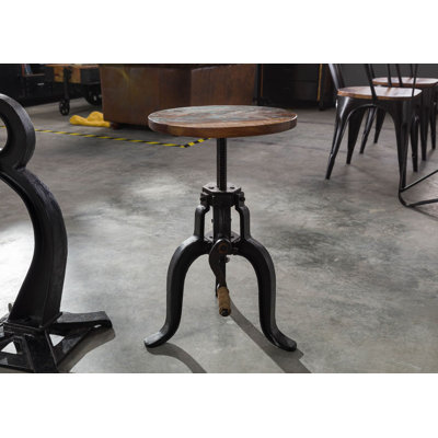 Metal and Solid Wood Accent Stool