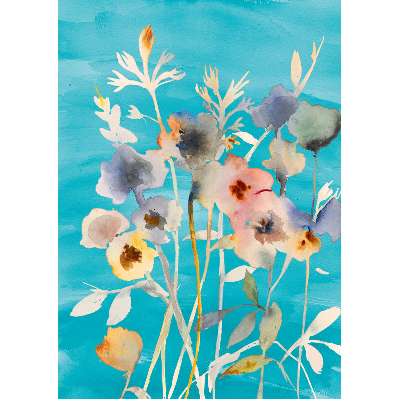 The Flowers Bright Teal - Wrapped Canvas Painting, 30cm H x 46cm W x 3.8cm D