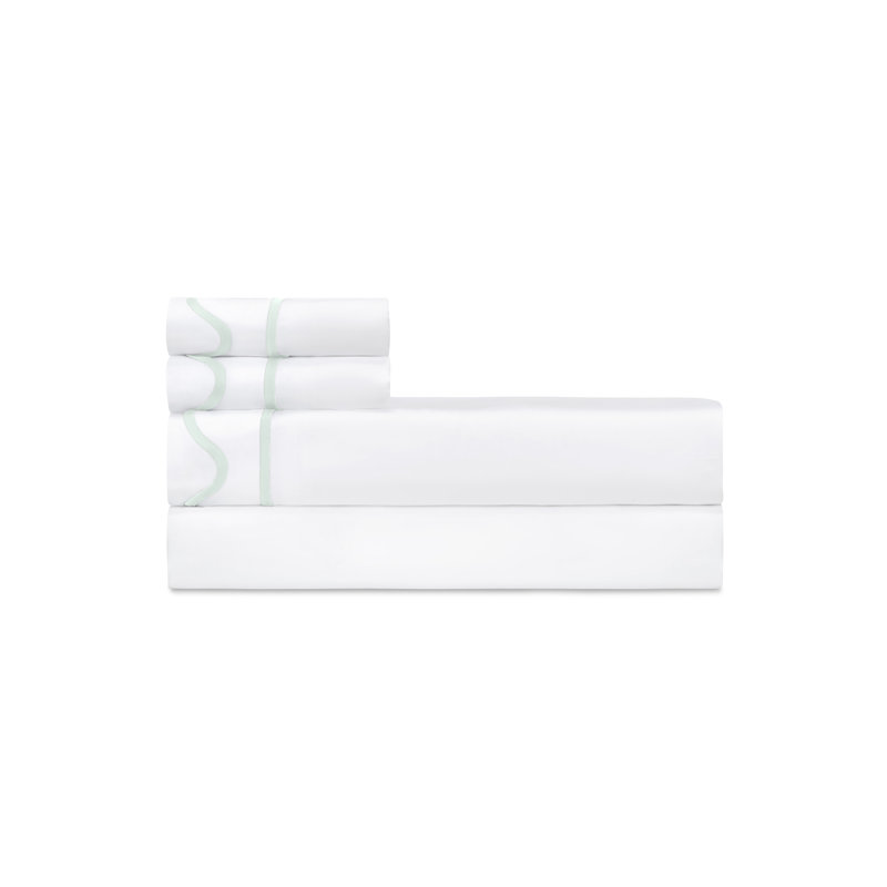 Amalfi Sateen Sheet Set, California King Sheet Set, White/Eucalipto