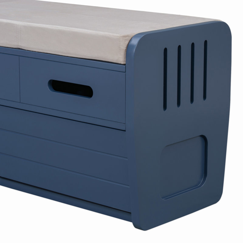 Rustic Storage Bench With 2 Drawers, Hidden Storage Space, And 3 False Drawers At The Top, Shoe Bench, Navy