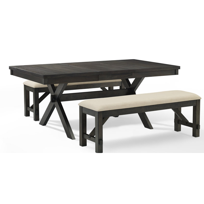 Dunblane Extendable Dining Set, 3 Pieces: Table, 2 Benches