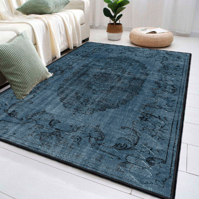 Premium Cotton Area Rug, Navy Blue & Black, 31.5 x 19.7 Inches | 100% Cotton, 1200 g/m², 0.4 in Pile Height | Antibacterial, Non-Slip PVC Underside, Machine Washable | Perfect for Home Décor & High Traffic Areas