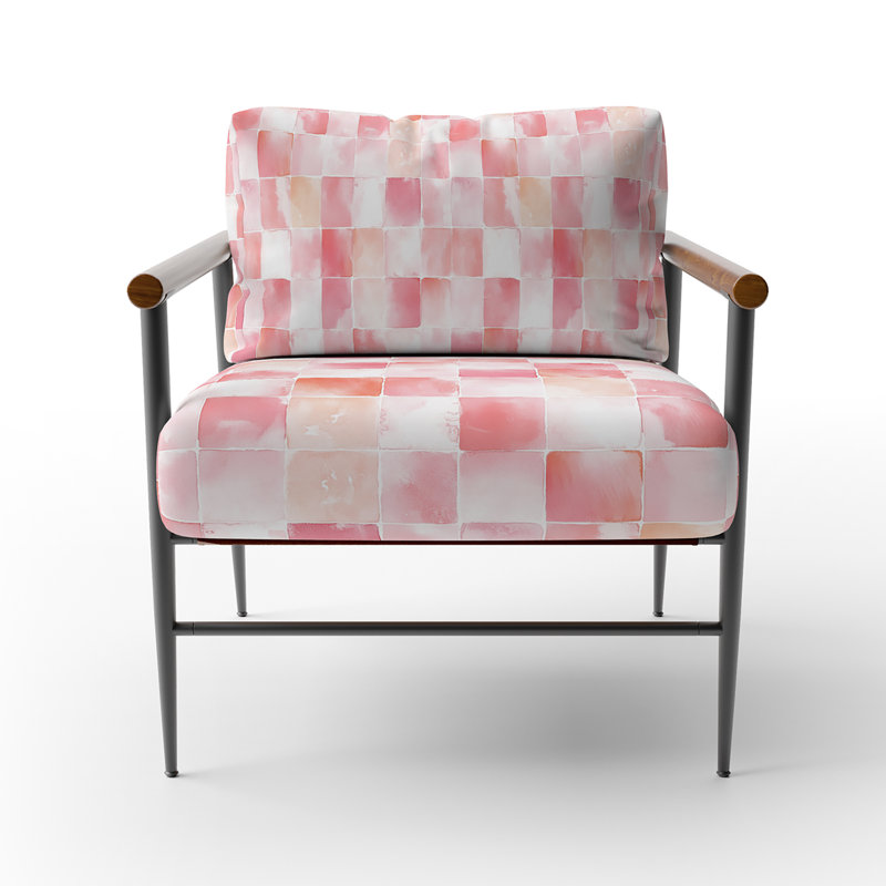Chaise d'appoint Patchwork - rose et blanc Blush Quilt, Bras ronds bruns
