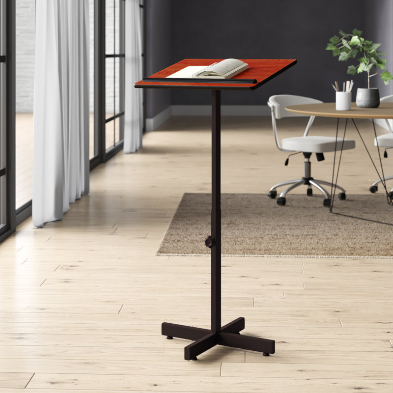 Adjustable Height Cherry and Black Steel Lectern Stand