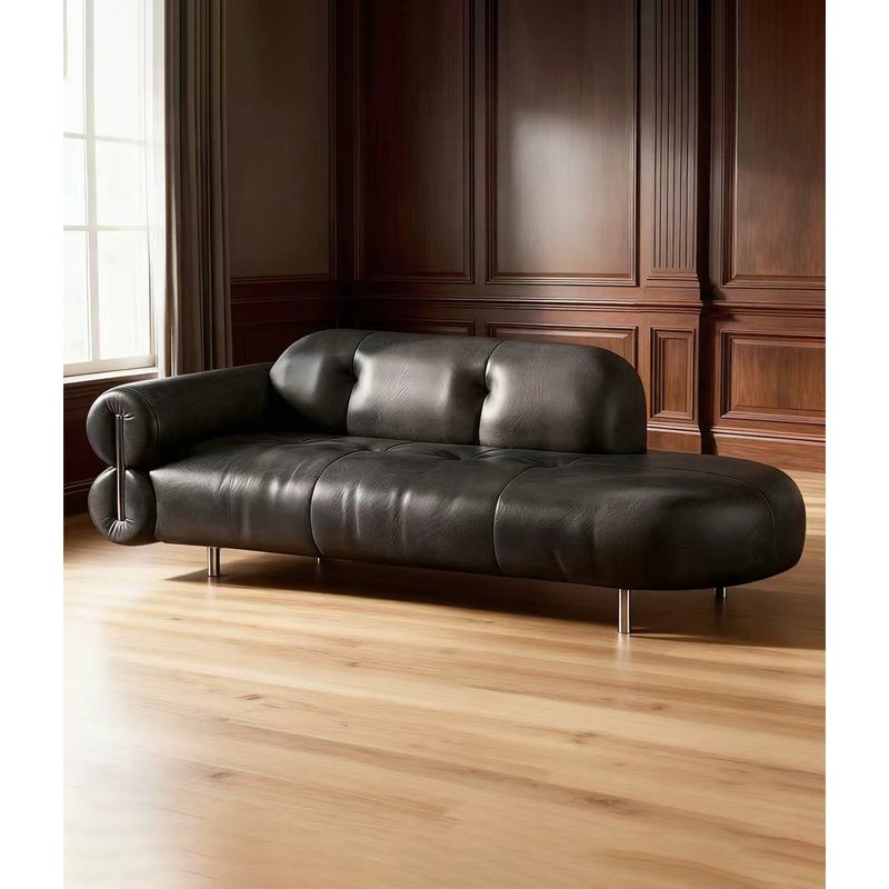 Chaise longue de style italien en bois massif, cuir et métal pour chambre et salon, Face à la gauche, Black