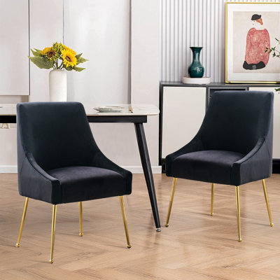 Velvet Upholstered Side Chair  With Gold Legs
